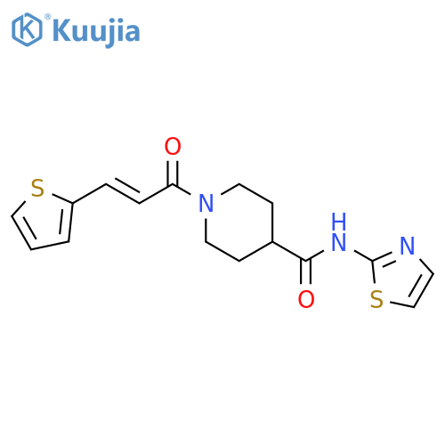 N-(1,3-thiazol-2-yl)-1-(2E)-3-(thiophen-2-yl)prop-2-enoylpiperidine-4-carboxamide structure