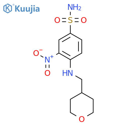 3-nitro-4-[(oxan-4-ylmethyl)amino]benzene-1-sulfonamide structure