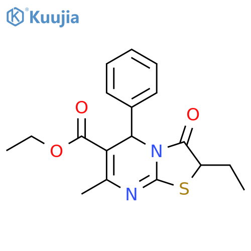 ethyl 2-ethyl-7-methyl-3-oxo-5-phenyl-2,3-dihydro-5H-[1,3]thiazolo[3,2-a]pyrimidine-6-carboxylate structure
