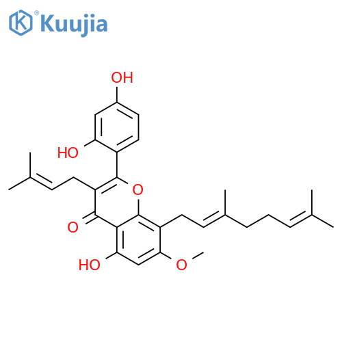 4H-1-Benzopyran-4-one, 2-(2,4-dihydroxyphenyl)-8-[(2E)-3,7-dimethyl-2,6-octadien-1-yl]-5-hydroxy-7-methoxy-3-(3-methyl-2-buten-1-yl)- structure