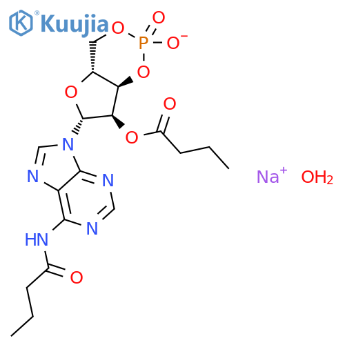 Adenosine,N-(1-oxobutyl)-, cyclic 3',5'-(hydrogen phosphate) 2'-butanoate, monosodiumsalt, monohydrate (9CI) structure