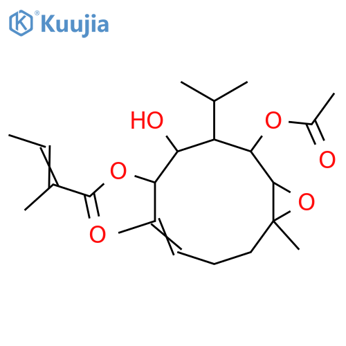9,10-epoxy-5beta-O-tigloyl-7alphaH-8beta-O-acetylgermacra-3(4)E-en-6alpha-ol structure