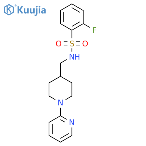 2-fluoro-N-{1-(pyridin-2-yl)piperidin-4-ylmethyl}benzene-1-sulfonamide structure