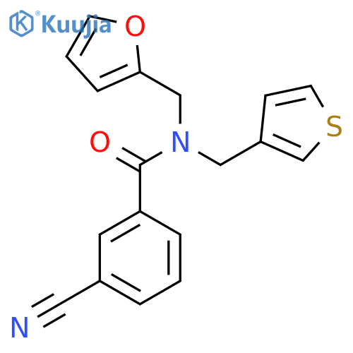 3-cyano-N-(furan-2-yl)methyl-N-(thiophen-3-yl)methylbenzamide structure