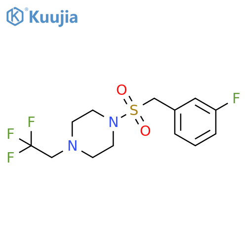 1-(3-fluorophenyl)methanesulfonyl-4-(2,2,2-trifluoroethyl)piperazine structure