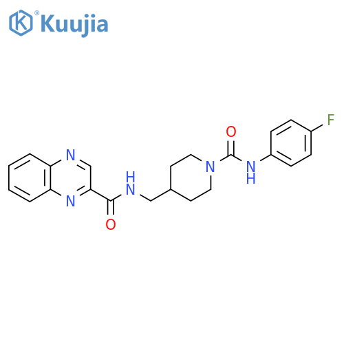 N-({1-(4-fluorophenyl)carbamoylpiperidin-4-yl}methyl)quinoxaline-2-carboxamide structure