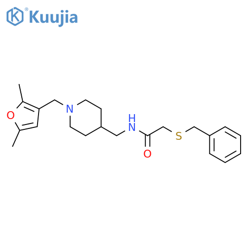 2-(benzylsulfanyl)-N-({1-(2,5-dimethylfuran-3-yl)methylpiperidin-4-yl}methyl)acetamide structure