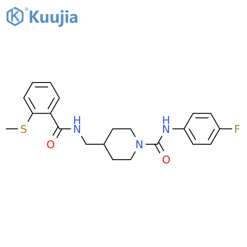 N-(4-fluorophenyl)-4-({2-(methylsulfanyl)phenylformamido}methyl)piperidine-1-carboxamide structure