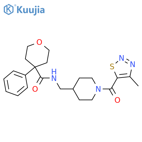 N-{1-(4-methyl-1,2,3-thiadiazole-5-carbonyl)piperidin-4-ylmethyl}-4-phenyloxane-4-carboxamide structure
