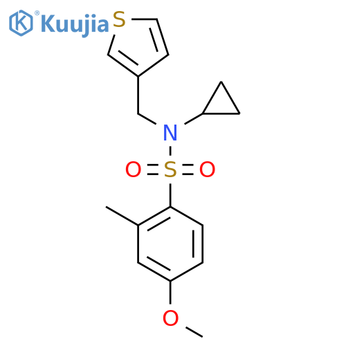 N-cyclopropyl-4-methoxy-2-methyl-N-[(thiophen-3-yl)methyl]benzene-1-sulfonamide structure
