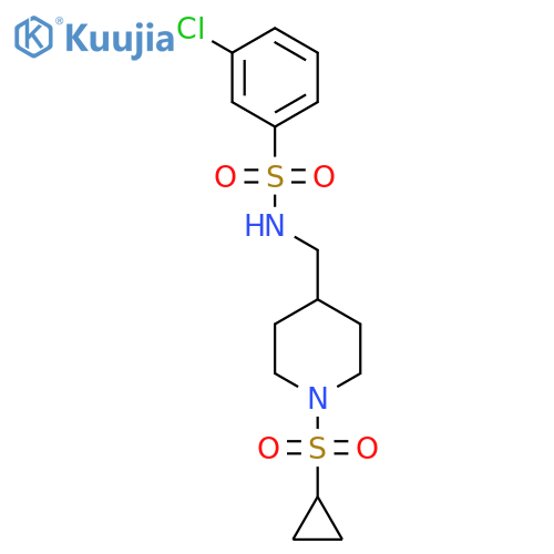 3-chloro-N-{[1-(cyclopropanesulfonyl)piperidin-4-yl]methyl}benzene-1-sulfonamide structure
