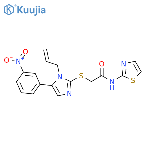 2-{[5-(3-nitrophenyl)-1-(prop-2-en-1-yl)-1H-imidazol-2-yl]sulfanyl}-N-(1,3-thiazol-2-yl)acetamide structure