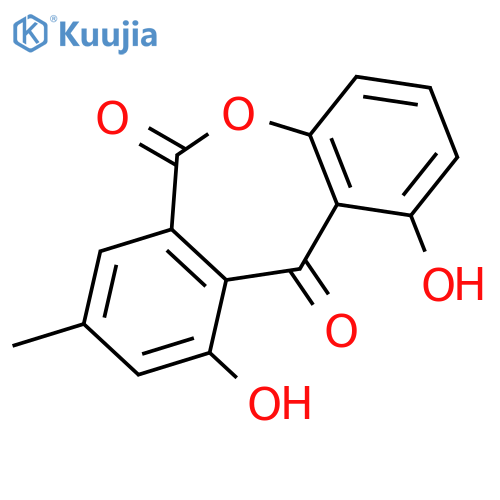 1,10-dihydroxy-8-methyl-dibenz[b,e]oxepin-6,11-dione structure