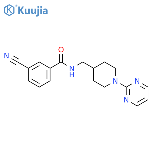 3-cyano-N-{1-(pyrimidin-2-yl)piperidin-4-ylmethyl}benzamide structure