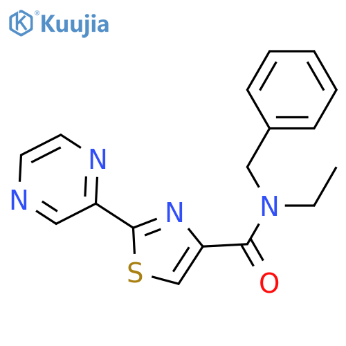N-benzyl-N-ethyl-2-(pyrazin-2-yl)-1,3-thiazole-4-carboxamide structure