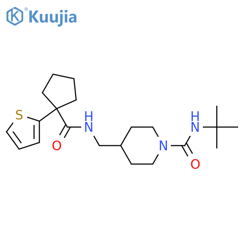 N-tert-butyl-4-({1-(thiophen-2-yl)cyclopentylformamido}methyl)piperidine-1-carboxamide structure