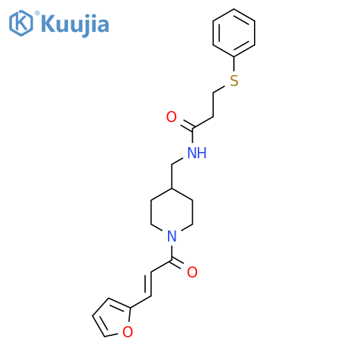 N-({1-(2E)-3-(furan-2-yl)prop-2-enoylpiperidin-4-yl}methyl)-3-(phenylsulfanyl)propanamide structure