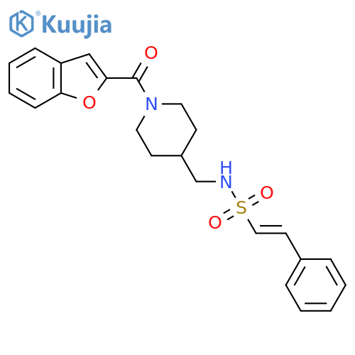 (E)-N-{1-(1-benzofuran-2-carbonyl)piperidin-4-ylmethyl}-2-phenylethene-1-sulfonamide structure