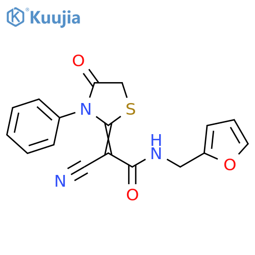 2-cyano-N-[(furan-2-yl)methyl]-2-[(2Z)-4-oxo-3-phenyl-1,3-thiazolidin-2-ylidene]acetamide structure