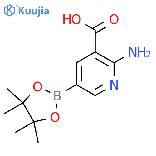 2-amino-5-(tetramethyl-1,3,2-dioxaborolan-2-yl)pyridine-3-carboxylic acid structure