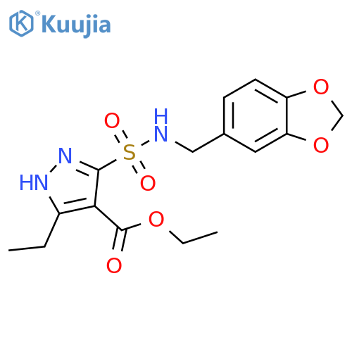 ethyl 5-{[(2H-1,3-benzodioxol-5-yl)methyl]sulfamoyl}-3-ethyl-1H-pyrazole-4-carboxylate structure
