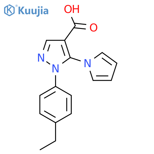 1-(4-ethylphenyl)-5-(1H-pyrrol-1-yl)-1H-pyrazole-4-carboxylic acid structure