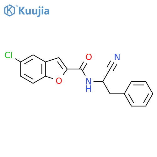 5-chloro-N-(1-cyano-2-phenylethyl)-1-benzofuran-2-carboxamide structure