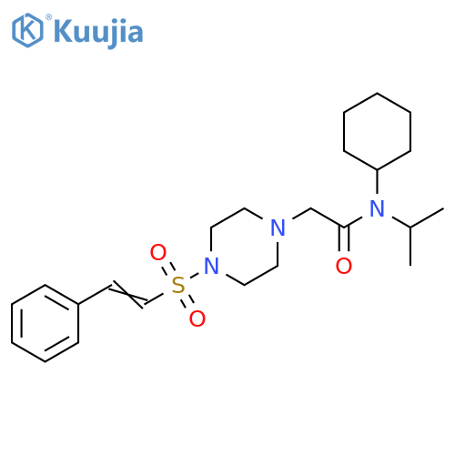 N-cyclohexyl-2-[4-(2-phenylethenesulfonyl)pipera zin-1-yl]-N-(propan-2-yl)acetamide structure