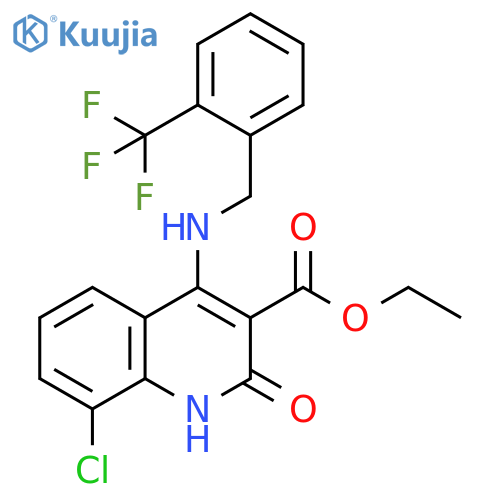 ethyl 8-chloro-2-oxo-4-({[2-(trifluoromethyl)phenyl]methyl}amino)-1,2-dihydroquinoline-3-carboxylate structure