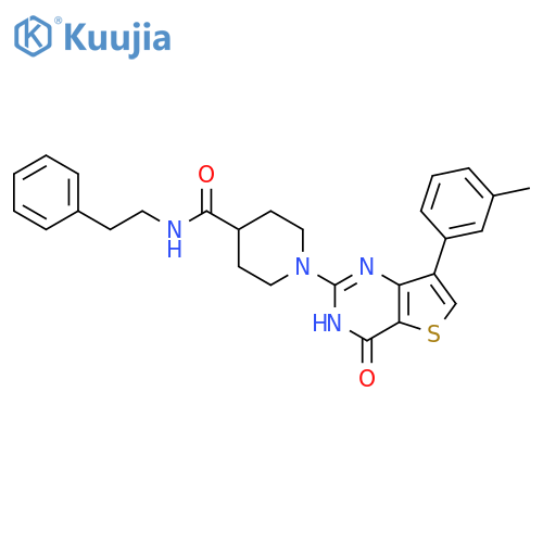 1-7-(3-methylphenyl)-4-oxo-3H,4H-thieno3,2-dpyrimidin-2-yl-N-(2-phenylethyl)piperidine-4-carboxamide structure