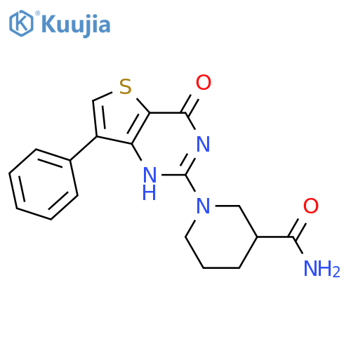 1-(4-oxo-7-phenyl-1H-thieno[3,2-d]pyrimidin-2-yl)piperidine-3-carboxamide structure