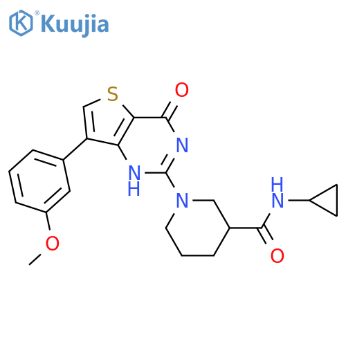 N-cyclopropyl-1-7-(3-methoxyphenyl)-4-oxo-3H,4H-thieno3,2-dpyrimidin-2-ylpiperidine-3-carboxamide structure