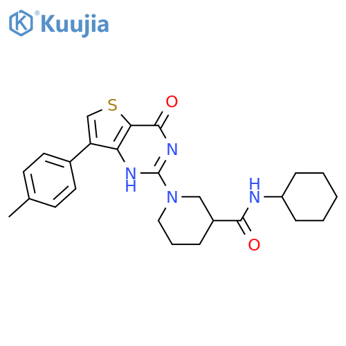 N-cyclohexyl-1-7-(4-methylphenyl)-4-oxo-3H,4H-thieno3,2-dpyrimidin-2-ylpiperidine-3-carboxamide structure