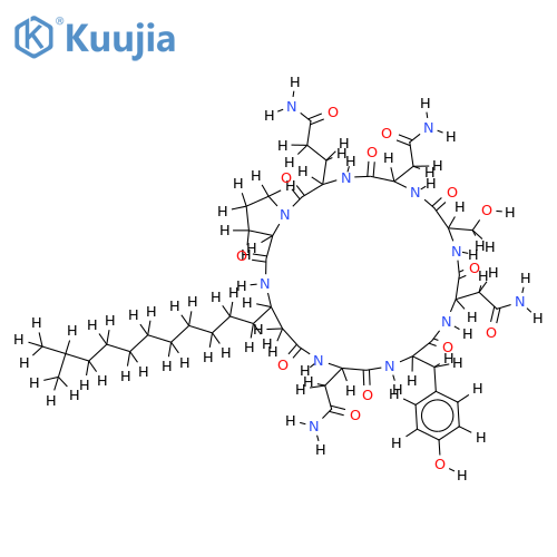 cyclo(D-Pro-L-Gln-L-Asn-L-Ser-D-Asn-D-Tyr-D-Asn-D-beta-aminoisopentadecanoic acid) structure