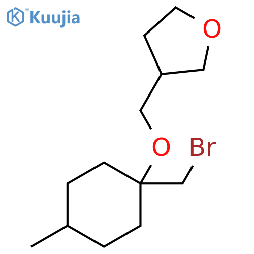 3-({1-(bromomethyl)-4-methylcyclohexyloxy}methyl)oxolane structure