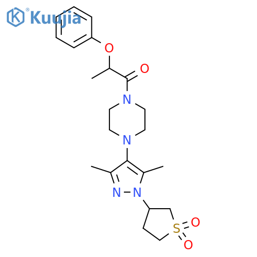 3-{3,5-dimethyl-4-4-(2-phenoxypropanoyl)piperazin-1-yl-1H-pyrazol-1-yl}-1lambda6-thiolane-1,1-dione structure