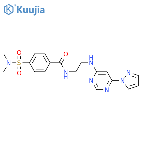 4-(dimethylsulfamoyl)-N-(2-{[6-(1H-pyrazol-1-yl)pyrimidin-4-yl]amino}ethyl)benzamide structure