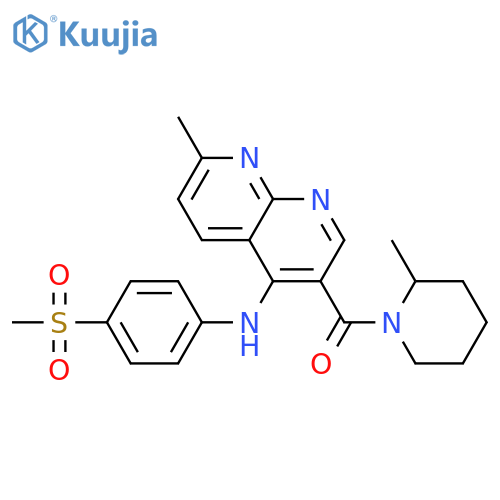 N-(4-methanesulfonylphenyl)-7-methyl-3-(2-methylpiperidine-1-carbonyl)-1,8-naphthyridin-4-amine structure