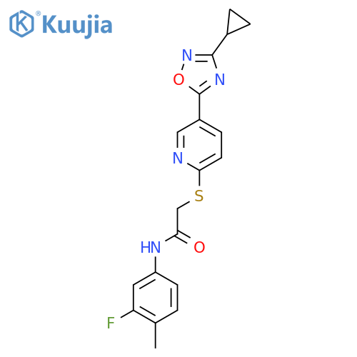 2-{5-(3-cyclopropyl-1,2,4-oxadiazol-5-yl)pyridin-2-ylsulfanyl}-N-(3-fluoro-4-methylphenyl)acetamide structure