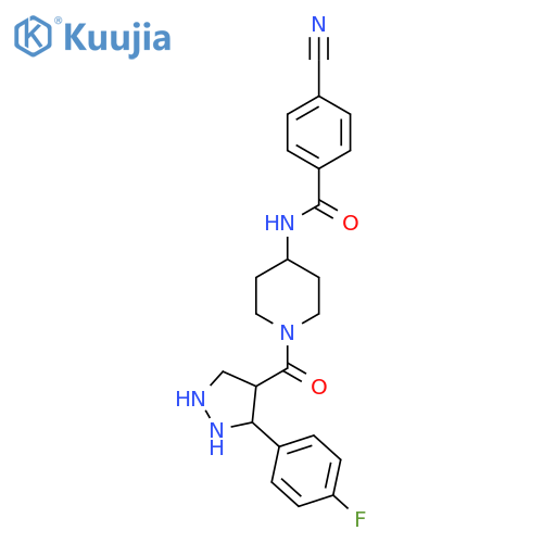 4-cyano-N-{1-[3-(4-fluorophenyl)-1H-pyrazole-4-carbonyl]piperidin-4-yl}benzamide structure