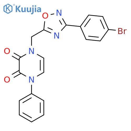 1-{3-(4-bromophenyl)-1,2,4-oxadiazol-5-ylmethyl}-4-phenyl-1,2,3,4-tetrahydropyrazine-2,3-dione structure