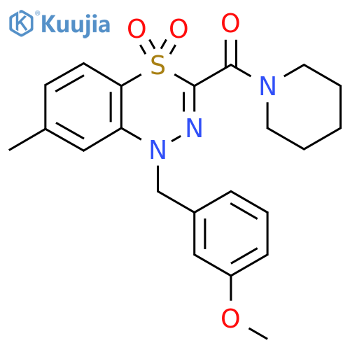 1-(3-methoxyphenyl)methyl-7-methyl-3-(piperidine-1-carbonyl)-1H-4lambda6,1,2-benzothiadiazine-4,4-dione structure