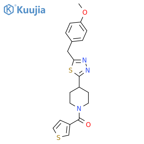 4-{5-(4-methoxyphenyl)methyl-1,3,4-thiadiazol-2-yl}-1-(thiophene-3-carbonyl)piperidine structure