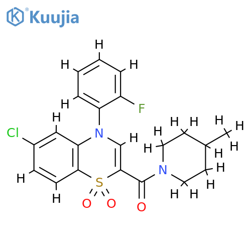 6-chloro-4-(2-fluorophenyl)-2-(4-methylpiperidine-1-carbonyl)-4H-1lambda6,4-benzothiazine-1,1-dione structure