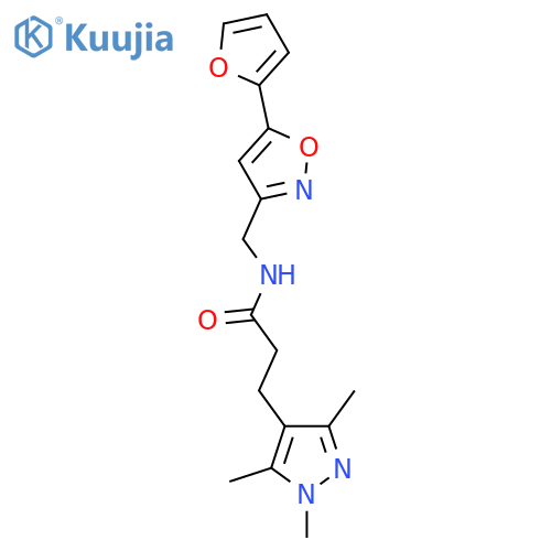 N-{5-(furan-2-yl)-1,2-oxazol-3-ylmethyl}-3-(1,3,5-trimethyl-1H-pyrazol-4-yl)propanamide structure