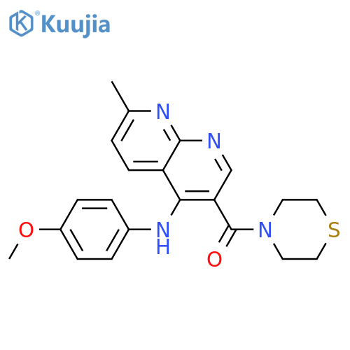 N-(4-methoxyphenyl)-7-methyl-3-(thiomorpholine-4-carbonyl)-1,8-naphthyridin-4-amine structure