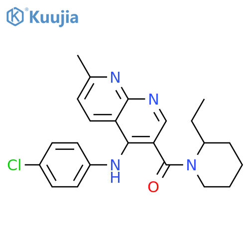 N-(4-chlorophenyl)-3-(2-ethylpiperidine-1-carbonyl)-7-methyl-1,8-naphthyridin-4-amine structure