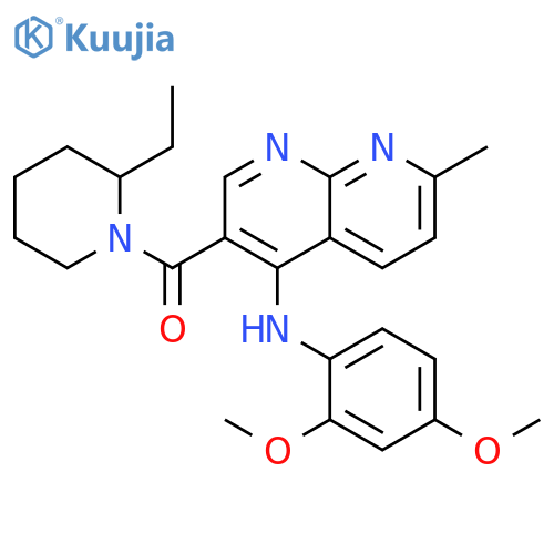 N-(2,4-dimethoxyphenyl)-3-(2-ethylpiperidine-1-carbonyl)-7-methyl-1,8-naphthyridin-4-amine structure