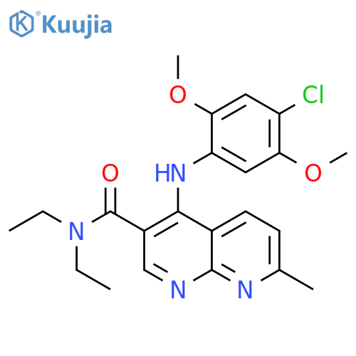 4-[(4-chloro-2,5-dimethoxyphenyl)amino]-N,N-diethyl-7-methyl-1,8-naphthyridine-3-carboxamide structure