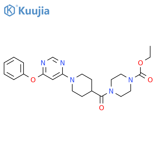 ethyl 4-1-(6-phenoxypyrimidin-4-yl)piperidine-4-carbonylpiperazine-1-carboxylate structure